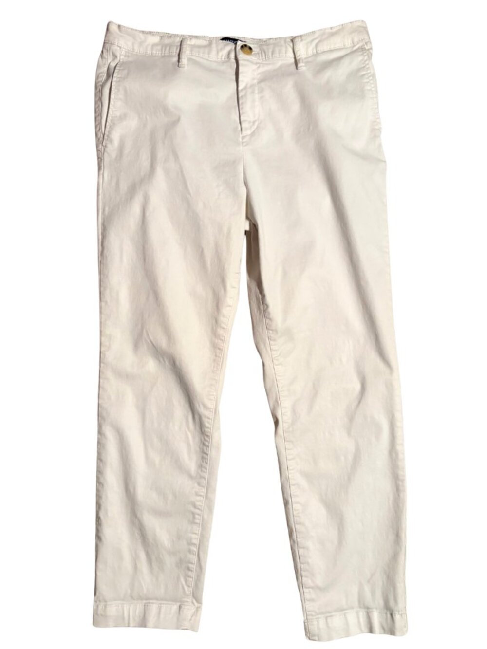 Nautica Tencel Ankle Pants Women 10 Petite Cream Stretch Chino Trouser